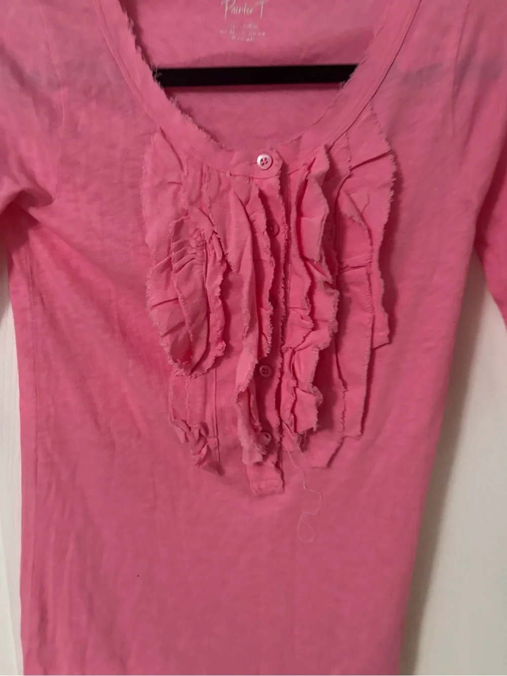 J Crew Pink Ruffle Front Tee